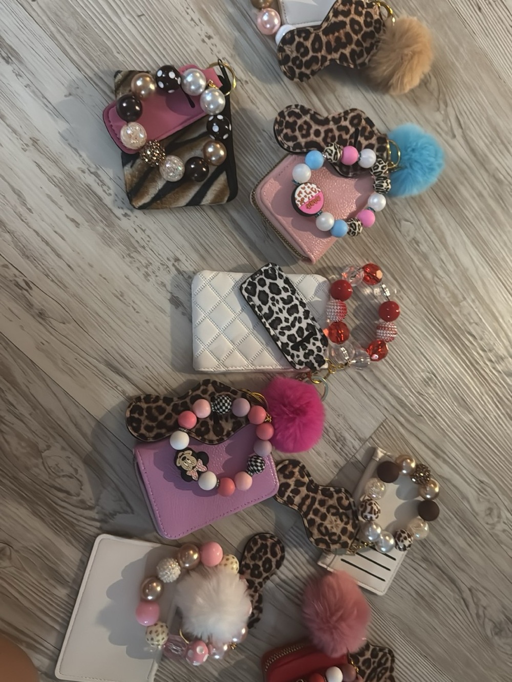 Kids Leopard Pom-Pom Wristlet Card Holder - Pink 1 for 10 or 2 for 18